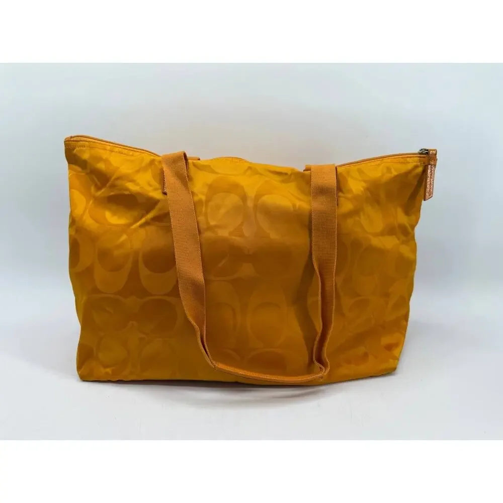 Coach Signature Nylon Tote Bag Orange Large Shoulder Travel Zip Top